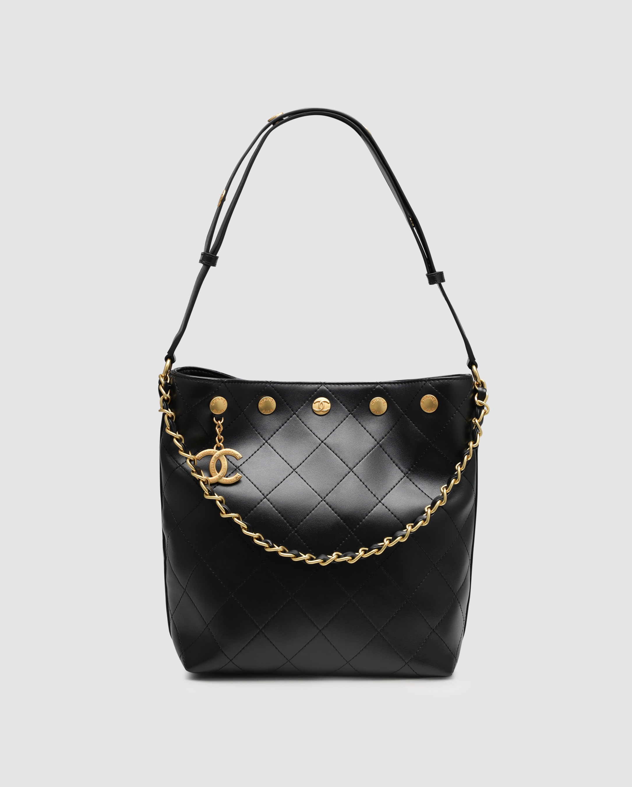 Chanel Quilted Drawstring Bag in Black/Gold