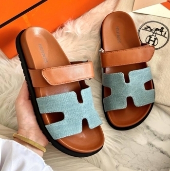 Hermes Шльопанці Hermes Slippers Chypre Jeans Brown 📦, фото 3