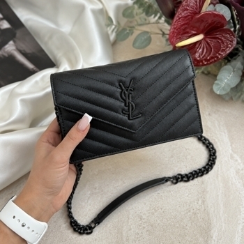 Yves Saint Laurent YSL cassandre matelasse chain wallet in grain de poudre embossed leather, фото 10