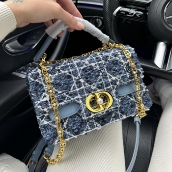 Dior Dior Caro Bag in Blue Tweed with Gold