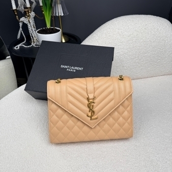 Saint Laurent Saint Laurent Envelope Medium In Quilted Beige / Gold Leather