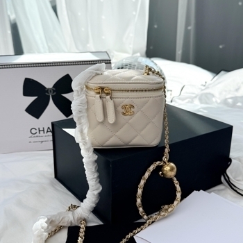 Chanel Chanel Mini Vanity Case in Cream Lambskin Gold-Tone Hardware