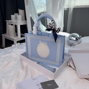 Dior Dior Book Tote Blue Toile Embroidery