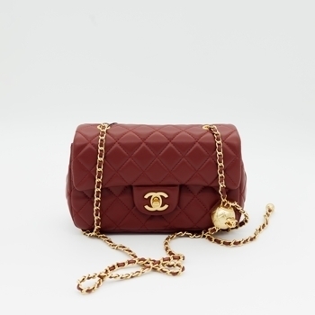 Chanel Chanel Mini Flap 20 Burgundy Lambskin Gold Hardware