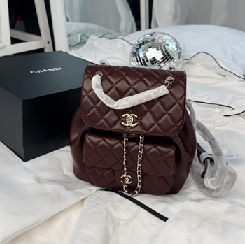 Chanel Chanel Medium Backpack Dark Burgundy Lambskin with Silver-Tone Metal