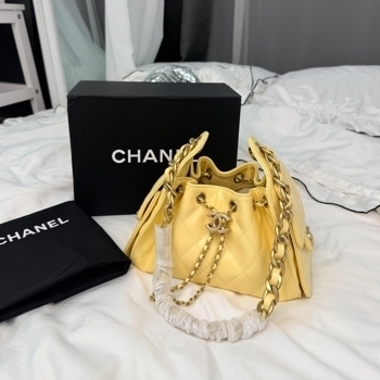 Chanel Chanel 25 Small Handbag Yellow Lambskin with Gold Hardware