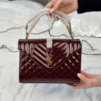 Saint Laurent YSL Envelope Chain Wallet Burgundy Patent
