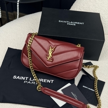 Saint Laurent Saint Laurent Loulou Mini Leather Burgundy with Gold