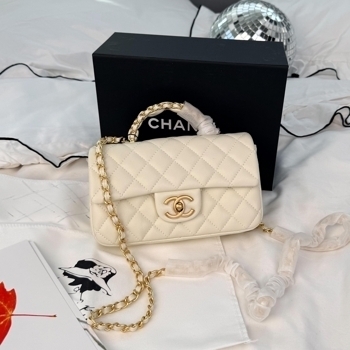 Chanel Chanel Classic Flap Top Handle Caviar Cream with Gold