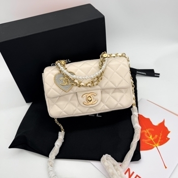 Chanel Chanel Classic Flap Top Handle Cream with Gold