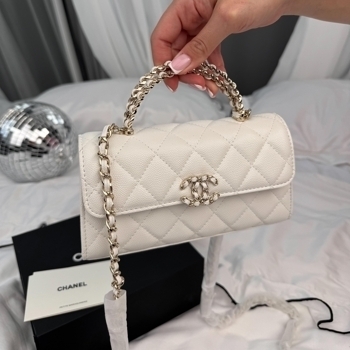 Chanel Chanel Mini Flap Top Handle Bag Caviar Leather White