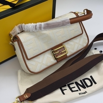 Fendi Fendi Baguette FF Embossed Cream / Brown Bag