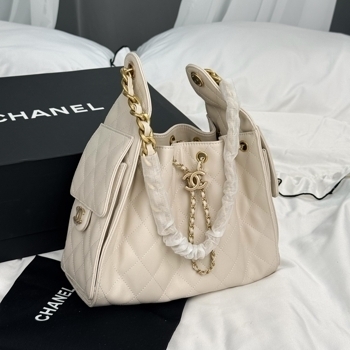 Chanel Chanel 25 Small Handbag in Cream Caviar Leather with Gold Hardware