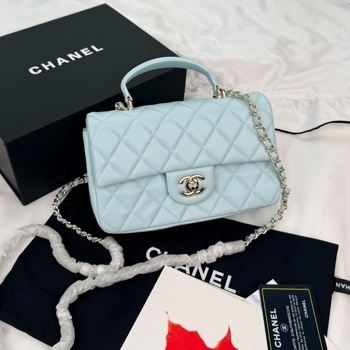 Chanel Chanel Classic Flap Top Handle Blue with Champagne Silver