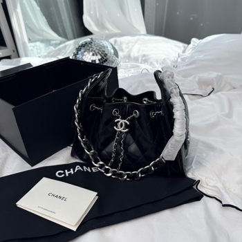 Chanel Chanel 25 Small Handbag Black Lambskin with Silver Hardware