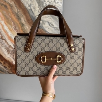 Gucci Gucci 1955 Horsebit Bag Medium Monogram Canvas with Brown Leather Trim