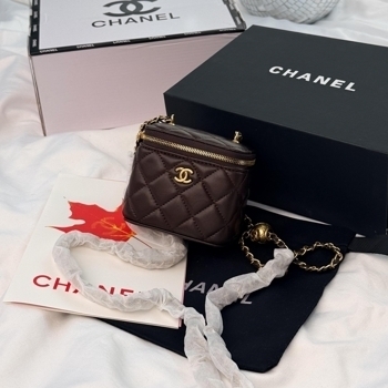 Chanel Chanel Mini Vanity Case in Brown Lambskin Gold-Tone Hardware