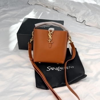 Saint Laurent Saint Laurent LE 37 Small Bucket Bag in Caramel Calfskin with Gold Cassandre Hardware