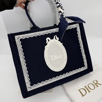 Dior Dior Book Tote Blue Toile Embroidery