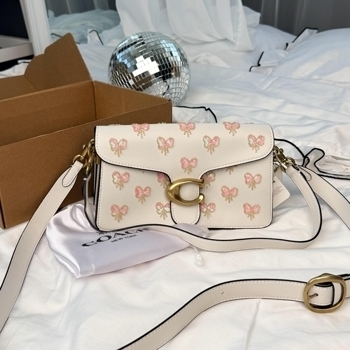 Coach Coach Tabby 26 Bow Print Shoulder Bag White/Pink
