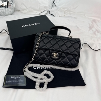 Chanel Chanel Classic Flap Top Handle Black with Champagne Silver