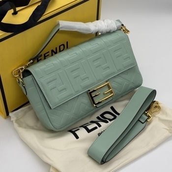 Fendi Fendi Baguette FF Embossed LeatherOlive / Gold Bag