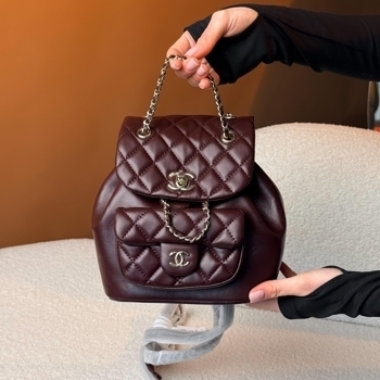 Chanel Chanel Mini Backpack Dark Burgundy Lambskin with Silver-Tone Metal