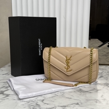 Saint Laurent Saint Laurent Loulou Medium Bag in Beige Quilted Leather with Gold-Tone Hardware