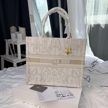 Dior Dior Book Tote Ecru Gold Paisley Embroidery