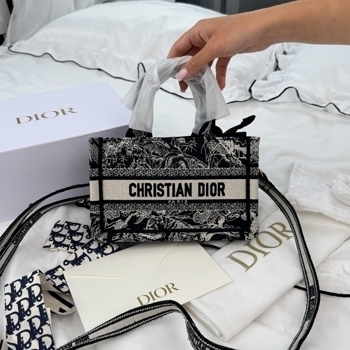 Dior Dior Mini Book Tote Black Toile de Jouy Embroidery