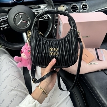 Miu Miu MiuMiu Wander Matelassé Nappa Hobo Bag Black Leather