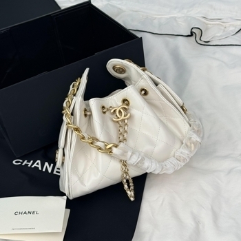 Chanel Chanel 25 Small Handbag White Lambskin with Gold Hardware