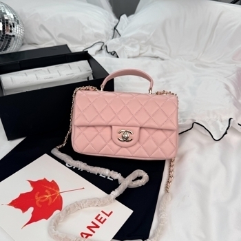 Chanel Chanel Classic Flap Top Handle Pink with Champagne Silver