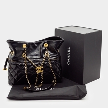 Chanel Chanel Drawstring Tote Bag Black with Gold Hardware