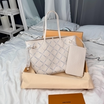 Louis Vuitton Louis Vuitton Neverfull Monogram Embroidery White / Light Blue