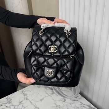 Chanel Chanel Mini Backpack Black Lambskin with Silver-Tone Metal