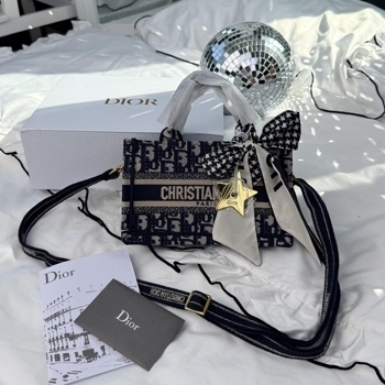 Dior Dior Mini Book Tote Blue Oblique Embroidery