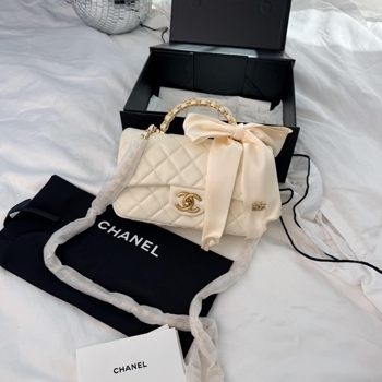 Chanel Chanel Classic Flap Top Handle Caviar Milk with Gold