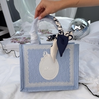 Dior Dior Book Tote Blue Toile Embroidery