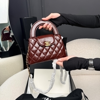 Chanel Chanel Top Handle Flap Bag in Burgundy Patent Leather with Gold-Tone Hardware