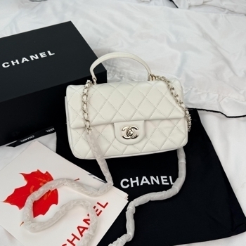 Chanel Chanel Classic Flap Top Handle White with Champagne Silver