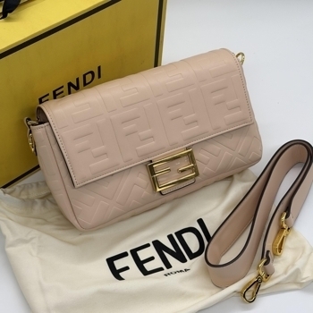 Fendi Fendi Baguette FF Embossed Leather Cream / Gold Bag